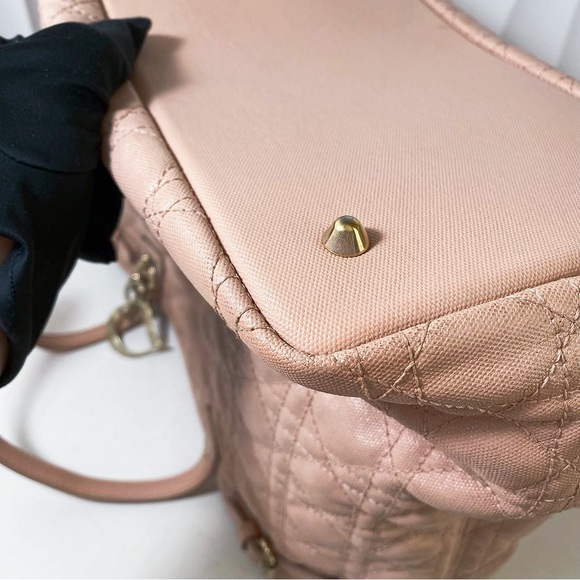 DIOR Lady Dior Tote Bag Blush Pink Cannage Quilted Canvas Gold Hardware - Picture 12 of 12